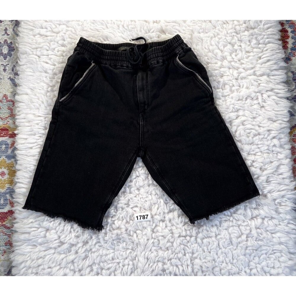 Joe’s Mens Shorts Black 30 Black Elastic Thick Terry Cloth Distressed Drawstring
